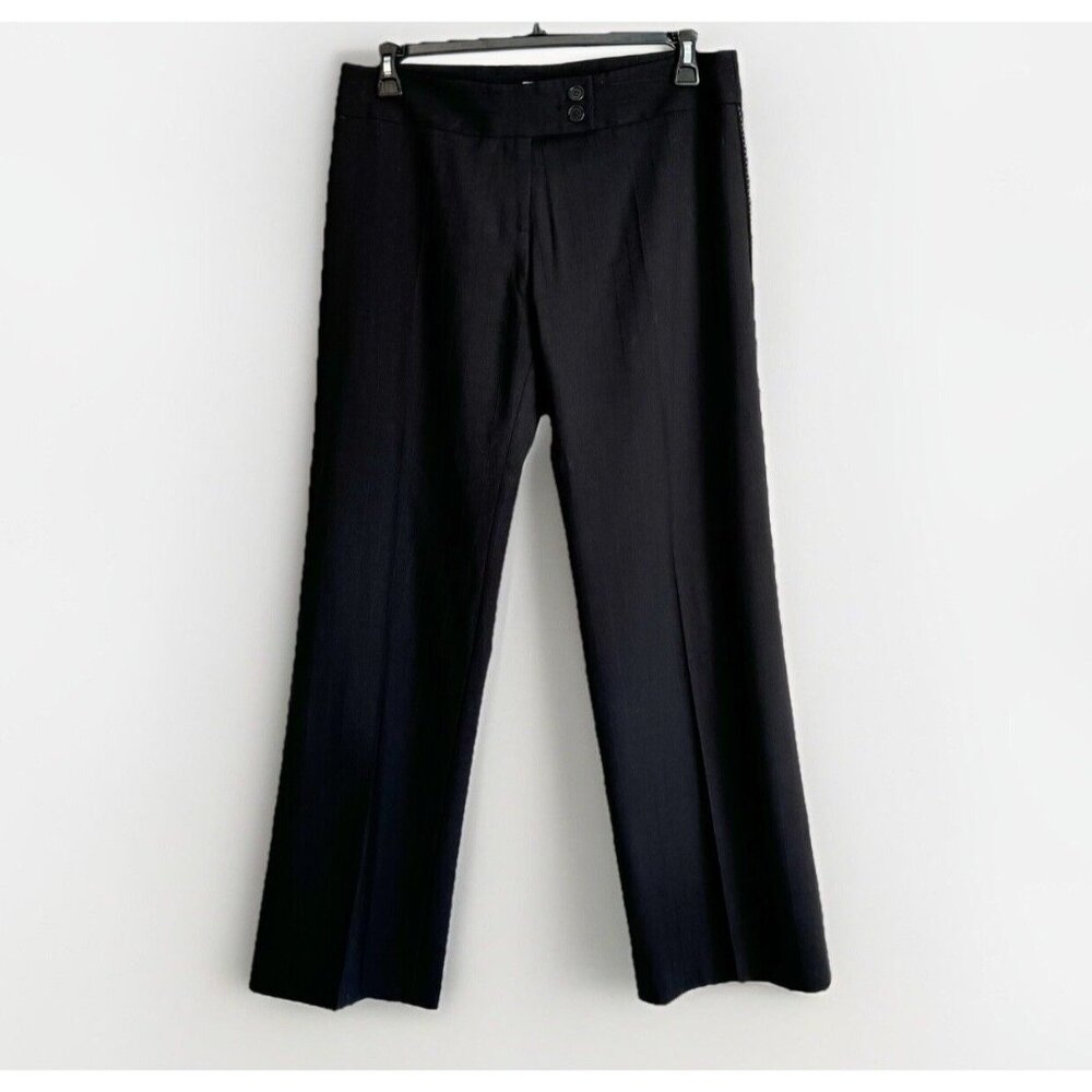 Karen Millen Women’s Black Pinstripe Wool Blend Pants 10 34x31 Quiet Luxury